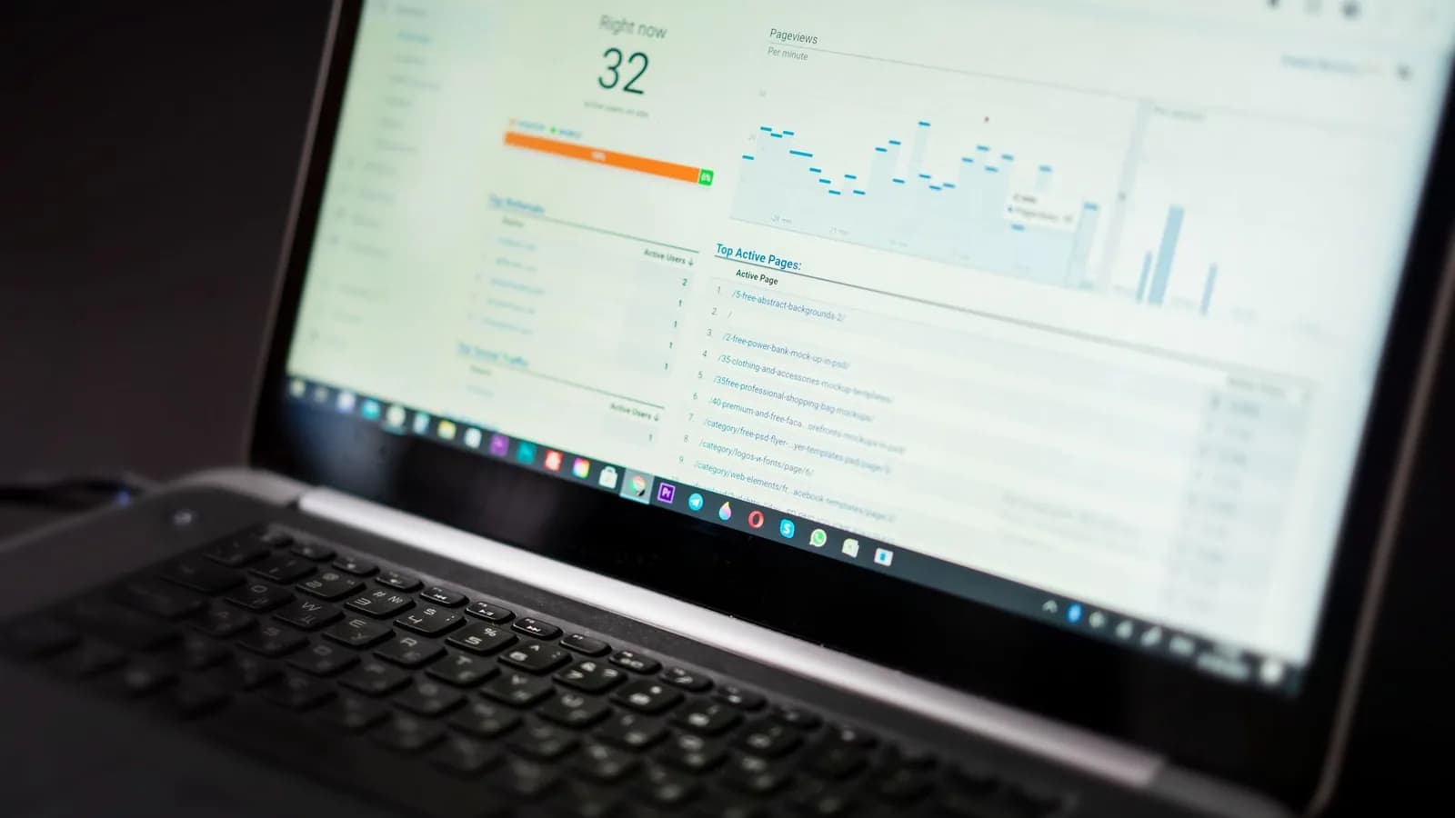 Panel de analítica web en la pantalla de un portátil